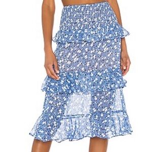 Everly Midi Skirt in Blue Ditsy Floral Women's Skirt
